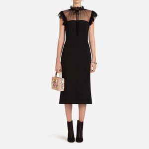 Dolce and Gabbana Mesh Yoke Stretch Cady Sheath Dress Size 46